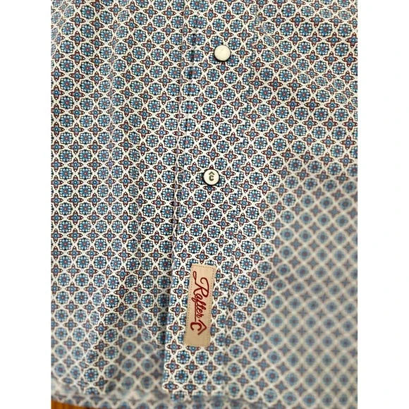 Rafter C Mens Short Sleeve Western Pearl Snap Shirt Blue Geometric Sz XXL cowboy - Picture 6 of 9